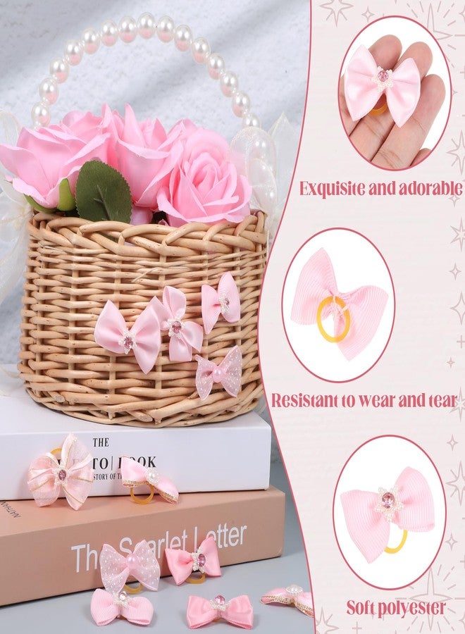 ٢٠ قطعة من ربطات شعر الكلاب الوردية الصغيرة الحجم مع أربطة مطاطية، ربطة شعر مرنة للكلاب، مصنوعة يدويًا من الدانتيل، مزينة بأحجار الراين واللؤلؤ، ربطة شعر لطيفة للكلاب الإناث من فصيلة البودل، إكسسوارات تزيين الحيوانات الأليفة - Image 3